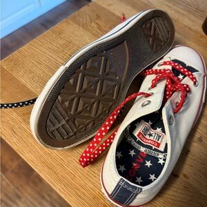 Converse White Sneakers with Red and Blue Accents